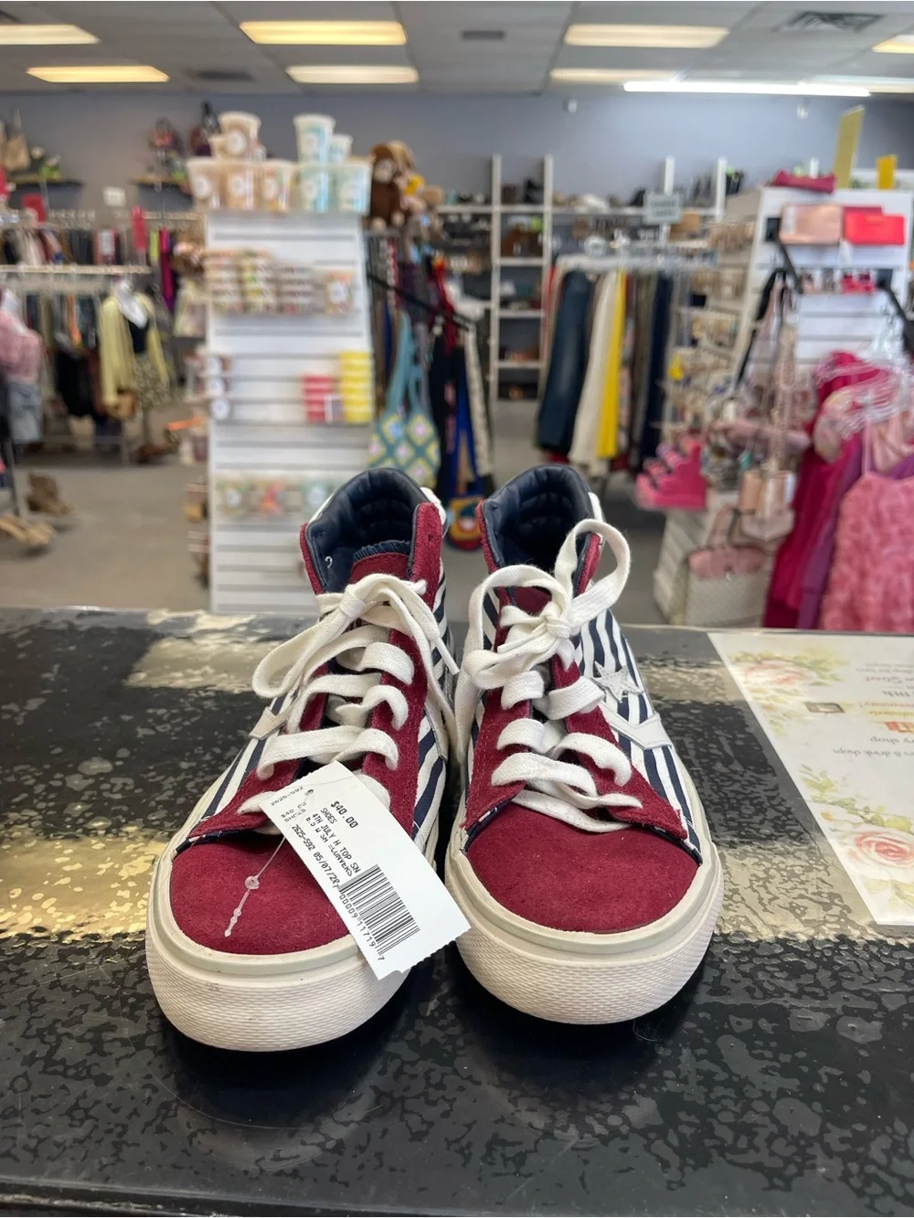 Converse High Top Sneakers in Red, Navy & White Stripe - Picture 2 of 5